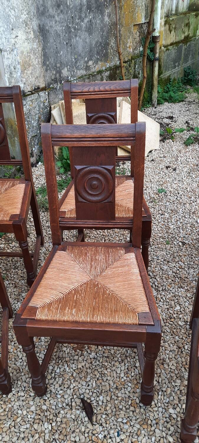 6 chairs and two brutalist armchairs