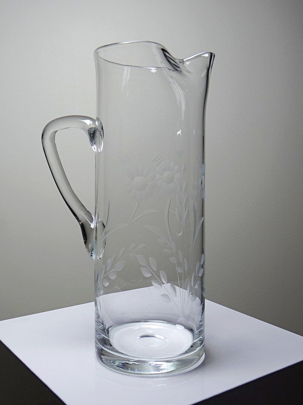 Old crystal/pulled glass pitcher engraved with floral decoration, Europe 1920-1930