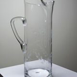 Old crystal/pulled glass pitcher engraved with floral decoration, Europe 1920-1930