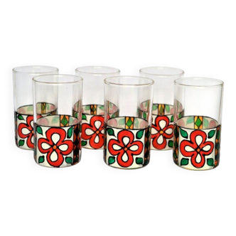 Set of 6 hand-painted tea glasses, floral pattern tea cup.