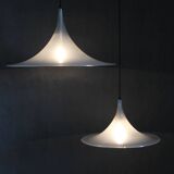 1970s Pair of Guzzini "Trumpet" Pendant Lamps by Meblo , Italy