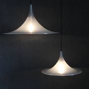 1970s Pair of Guzzini "Trumpet" Pendant Lamps by Meblo , Italy