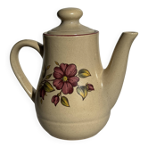 Théière en grès beige vintage à motif de fleurs roses H22