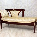 Antique Chaise Lounge in Yellow Fabric with Brass Details, 1890s