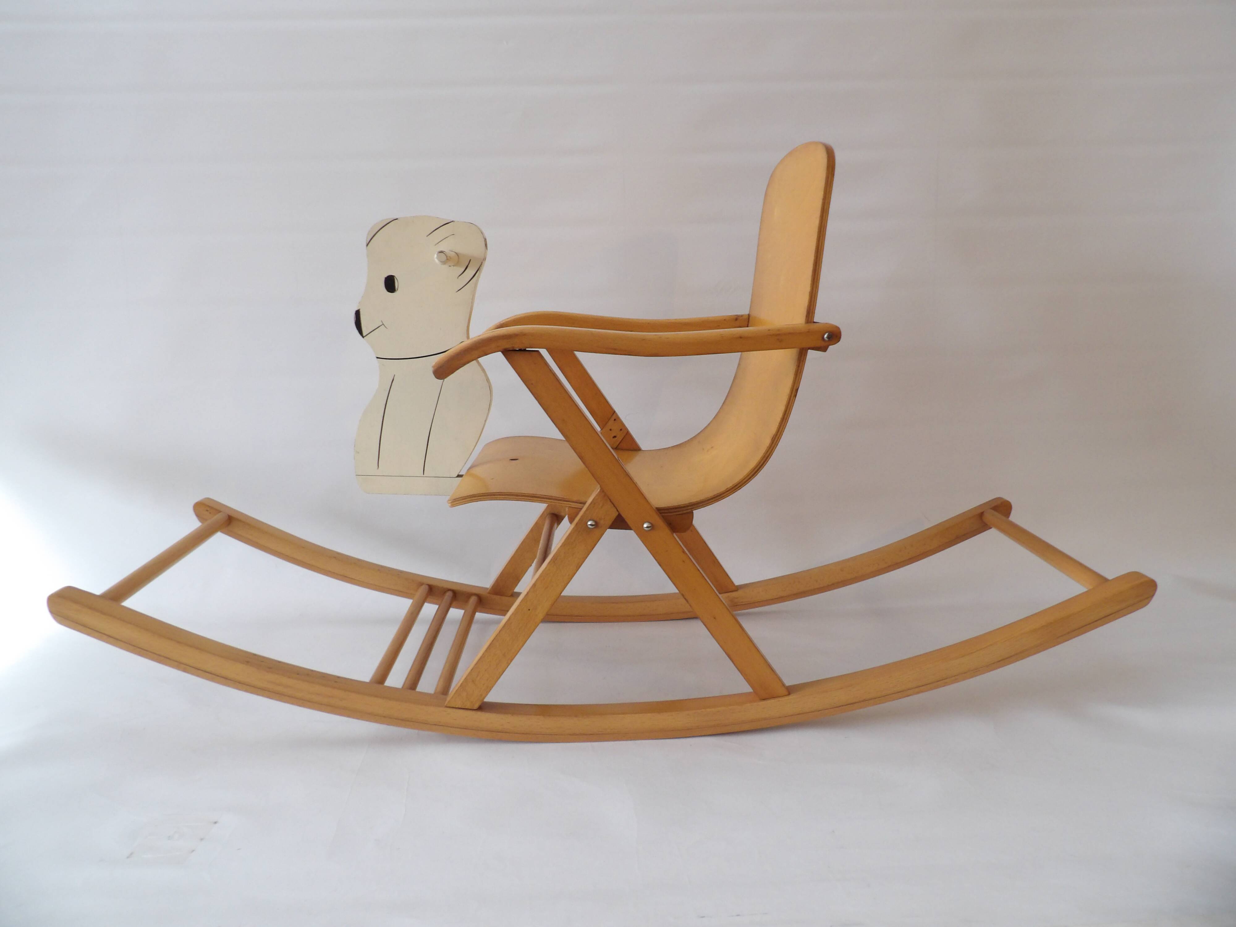 1950s children's bear rocking chair by Jatrok, Belgium