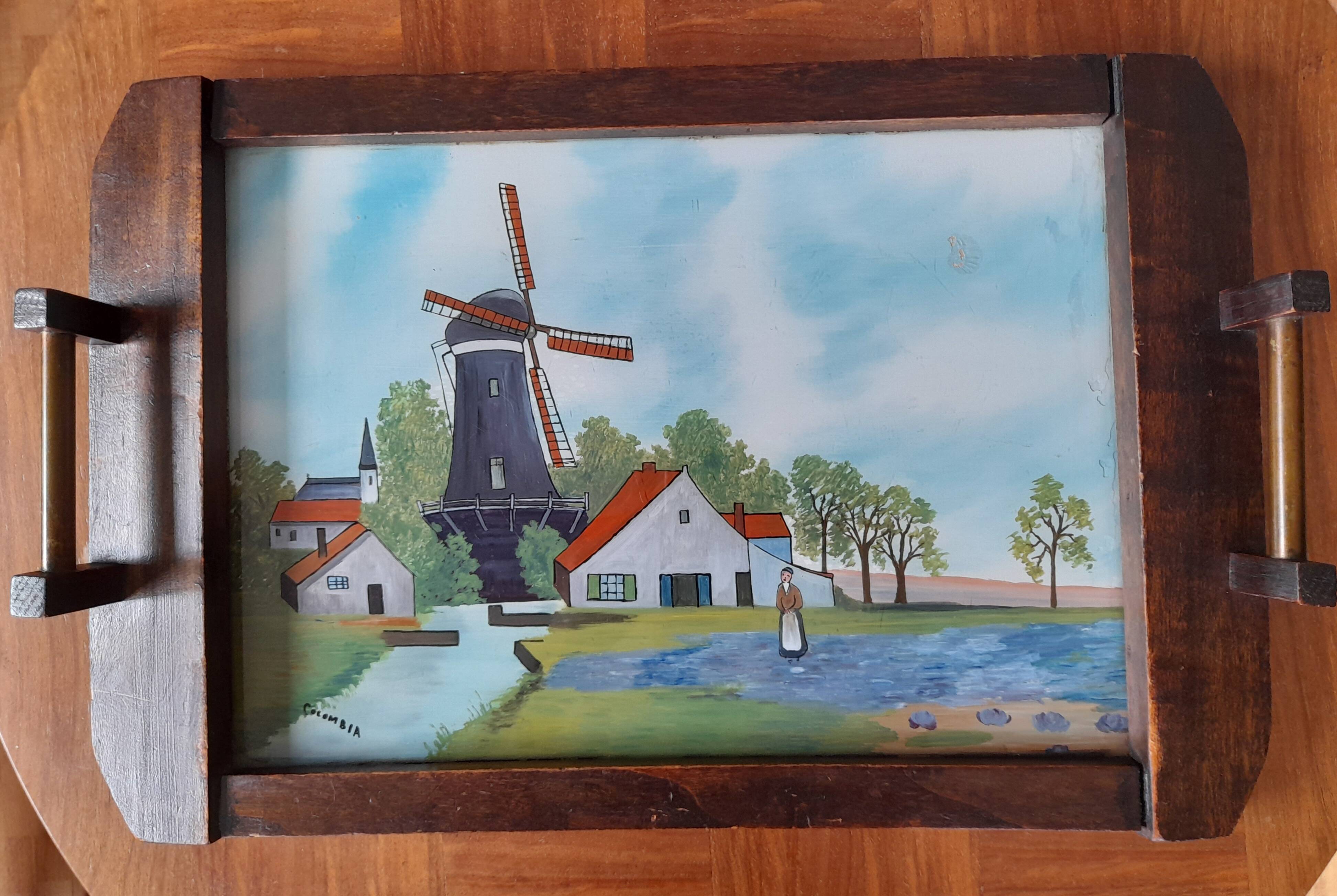 1930s tray, glass, painted wood