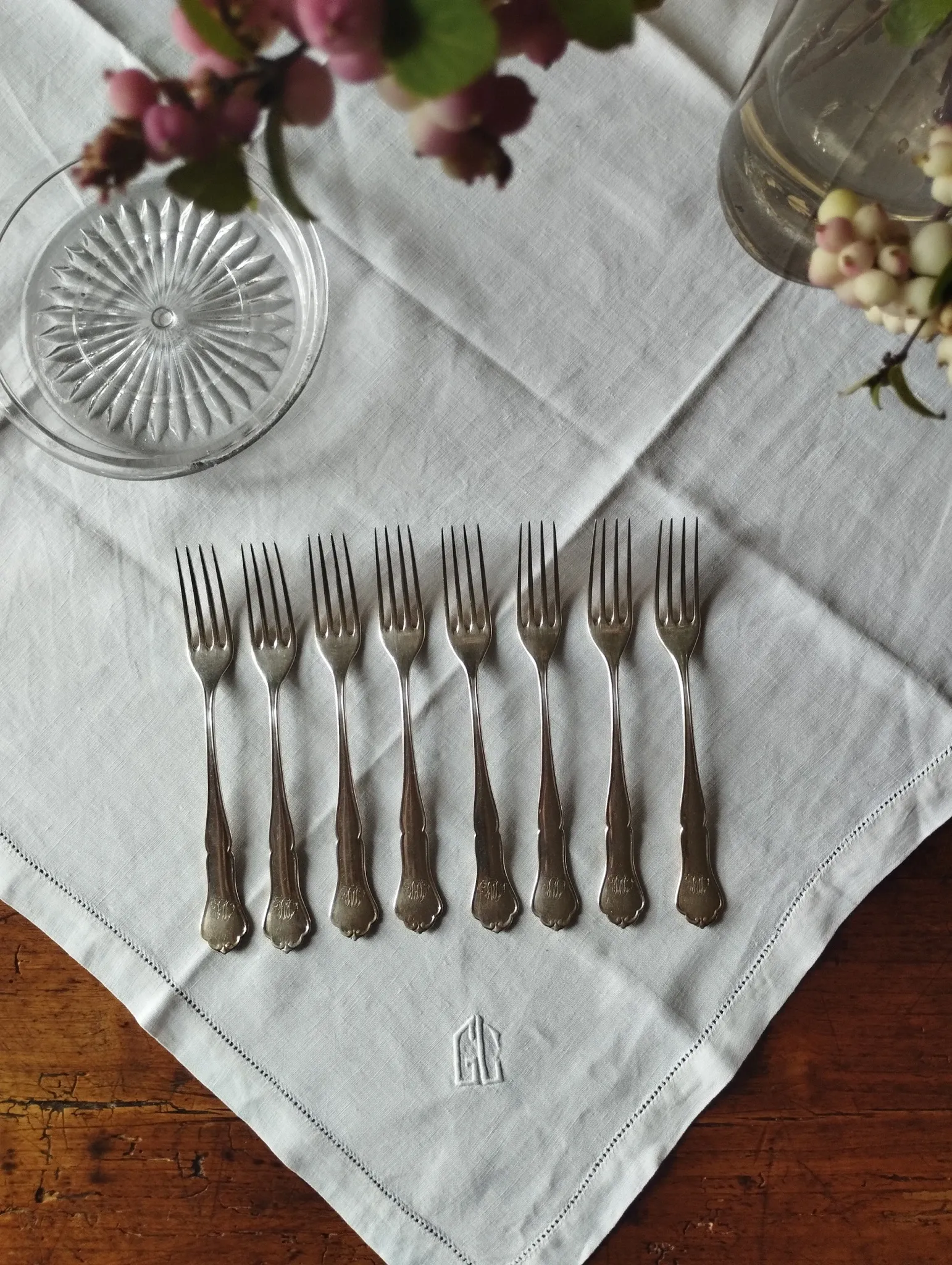 8 small numbered silver-plated forks Sorsakoski