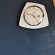 Vintage formica clock silent asymmetrical wall pendulum "Bayard wood lines"
