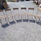 6 folding iron chairs and wooden seat
