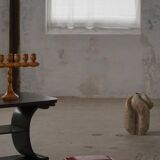 Danish sculpted oak stool from the mid-20th century with a red leather seat, 1950s.