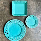 Assiette de présentation, plat en céramique tressée turquoise