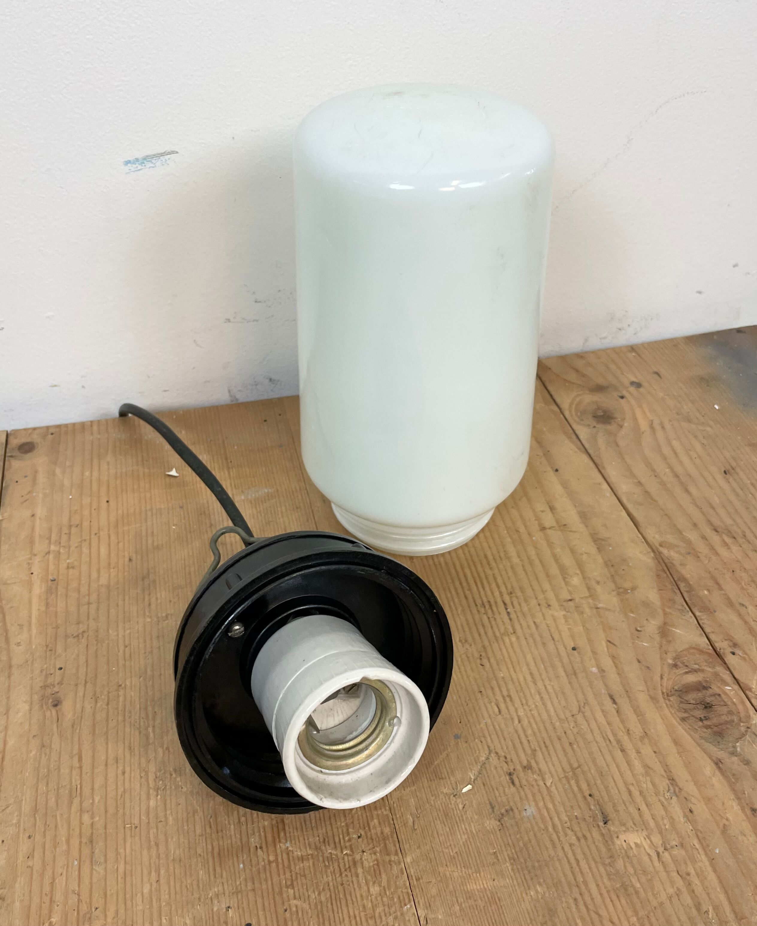 Industrial Bakelite Pendant Light with Milk Glass, 1970s