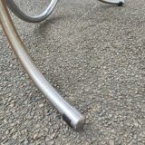 Vintage oval design table in smoked glass and chrome legs