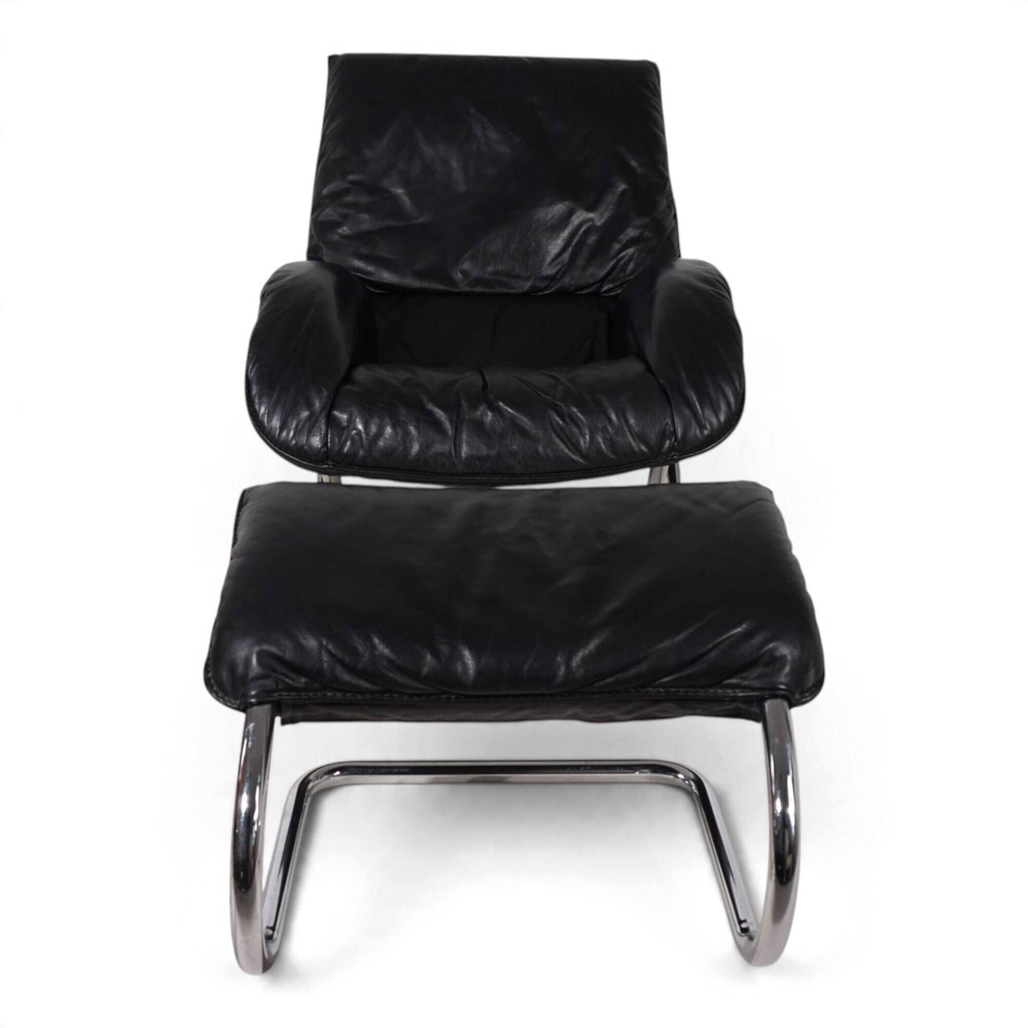 WK Möbel leather lounge chair with ottoman by Robert Haussmann, 1970