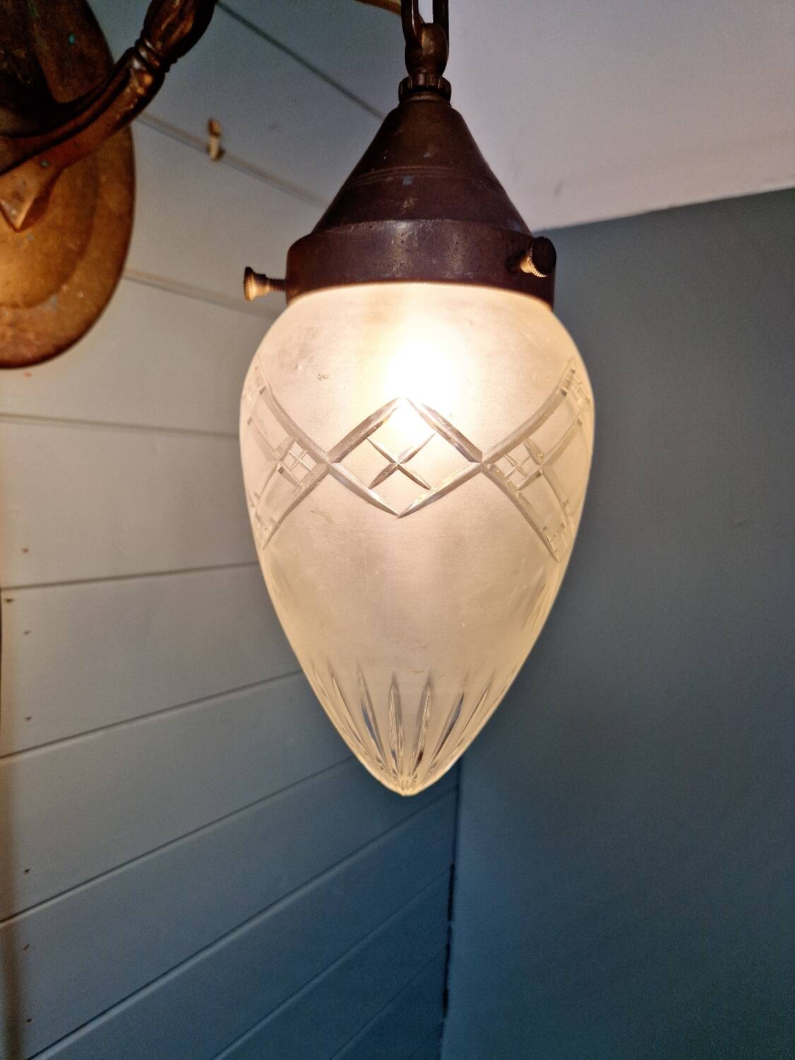 Art Deco bronze and satin crystal globe wall sconce, 1910-20