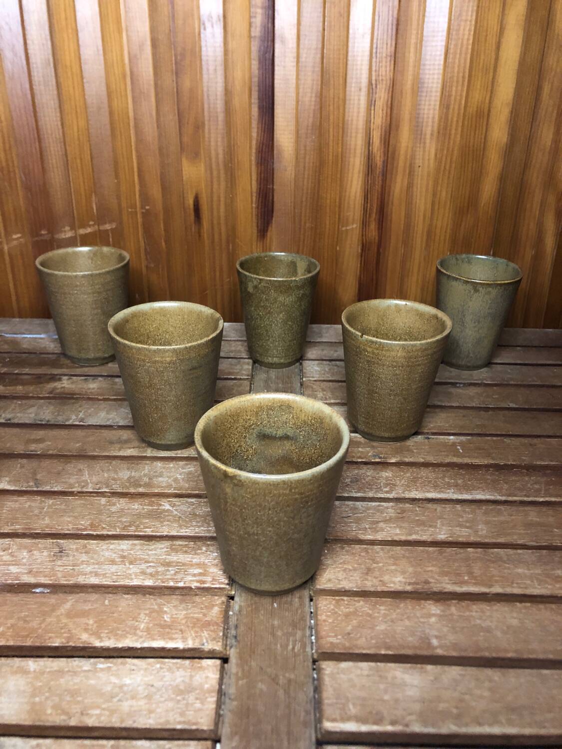 Series of 6 digoin beige stoneware cups made in france vintage #a601