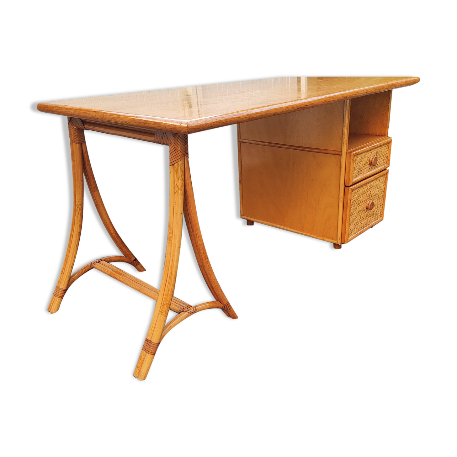 Bureau vintage en bambou et osier