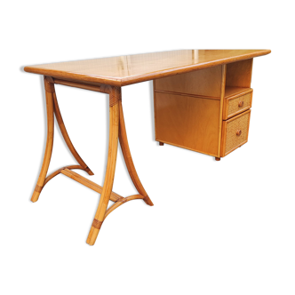 Bureau vintage en bambou et osier