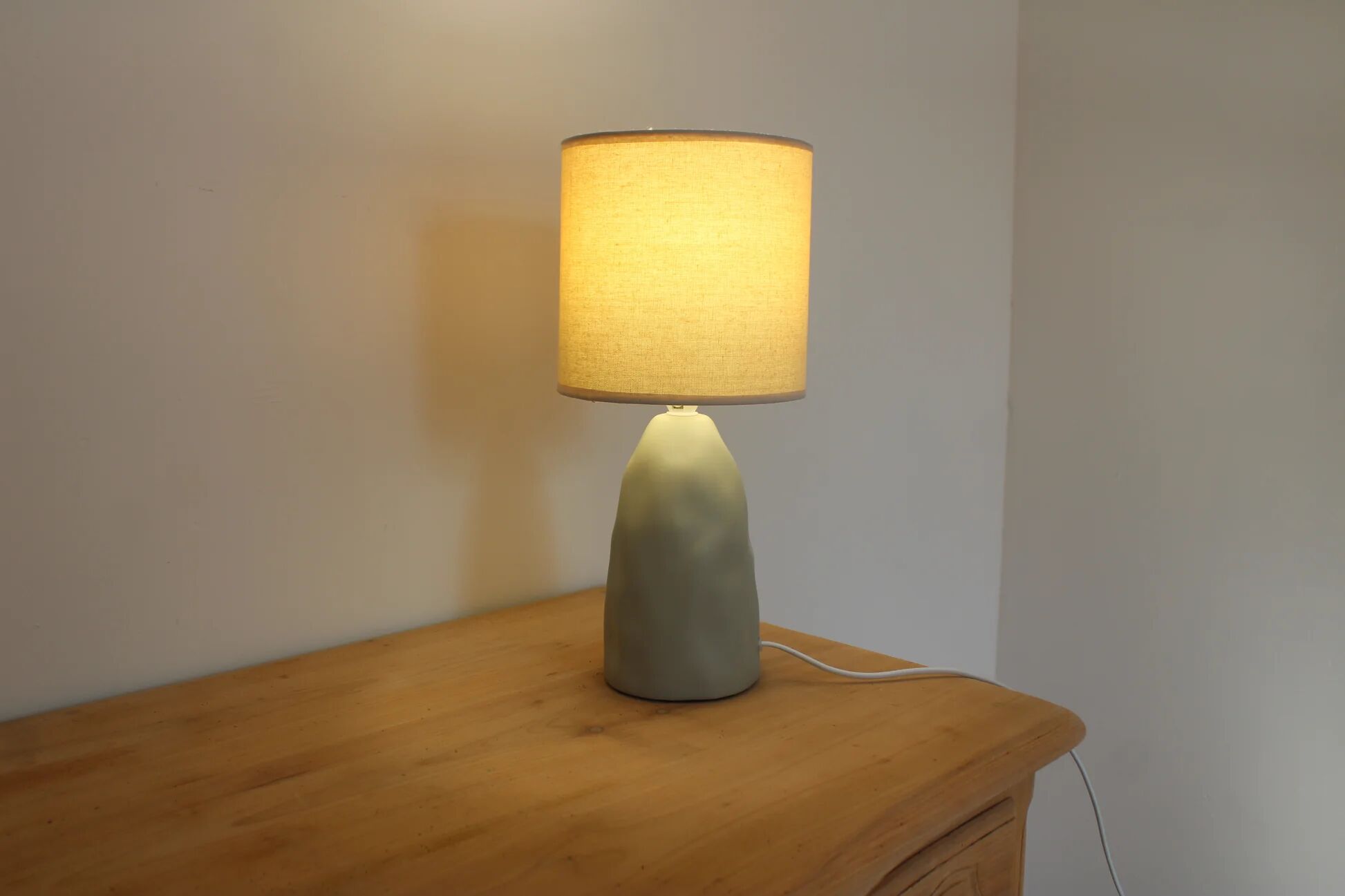 Sage green table lamp with cream lampshade – organic style bedside lamp