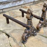 Vintage solid brass and steel chenets
