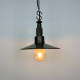 Industrial Petrol Enamel Military Pendant Lamp with Cast Aluminium Top, 1960s