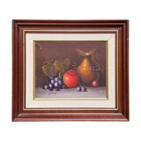Still Life Table Fruits and Copper Jug Oil Signed Danny Wooden Frame