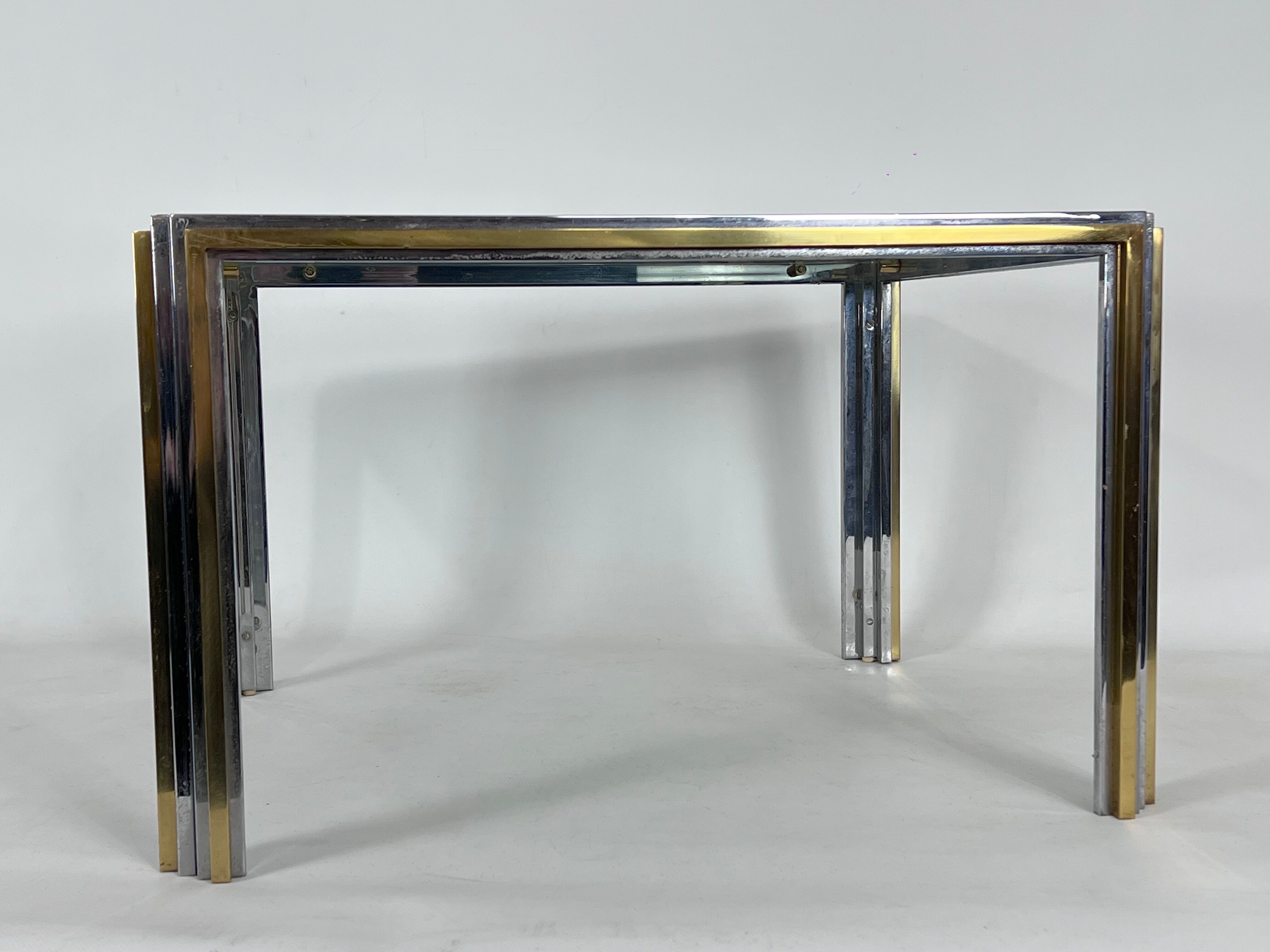 Mid-Century Modern chrome and brass side table, Romeo Rega style. 70s