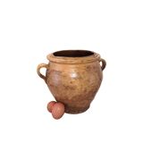 Ancien pot de confit émaillé jaune – Terre cuite XIXe – Sud de la France