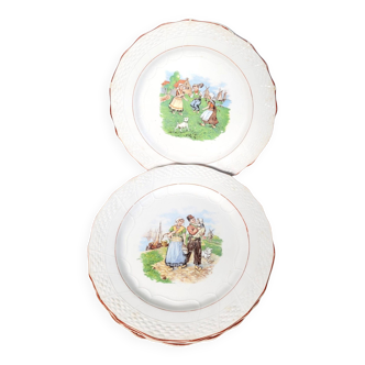 Set of 4 old dessert plates Moulin des loups & Hamage