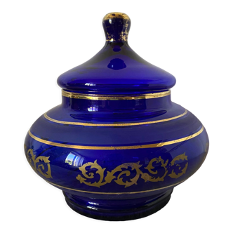 Bonbonnière en verre bleu cobalt