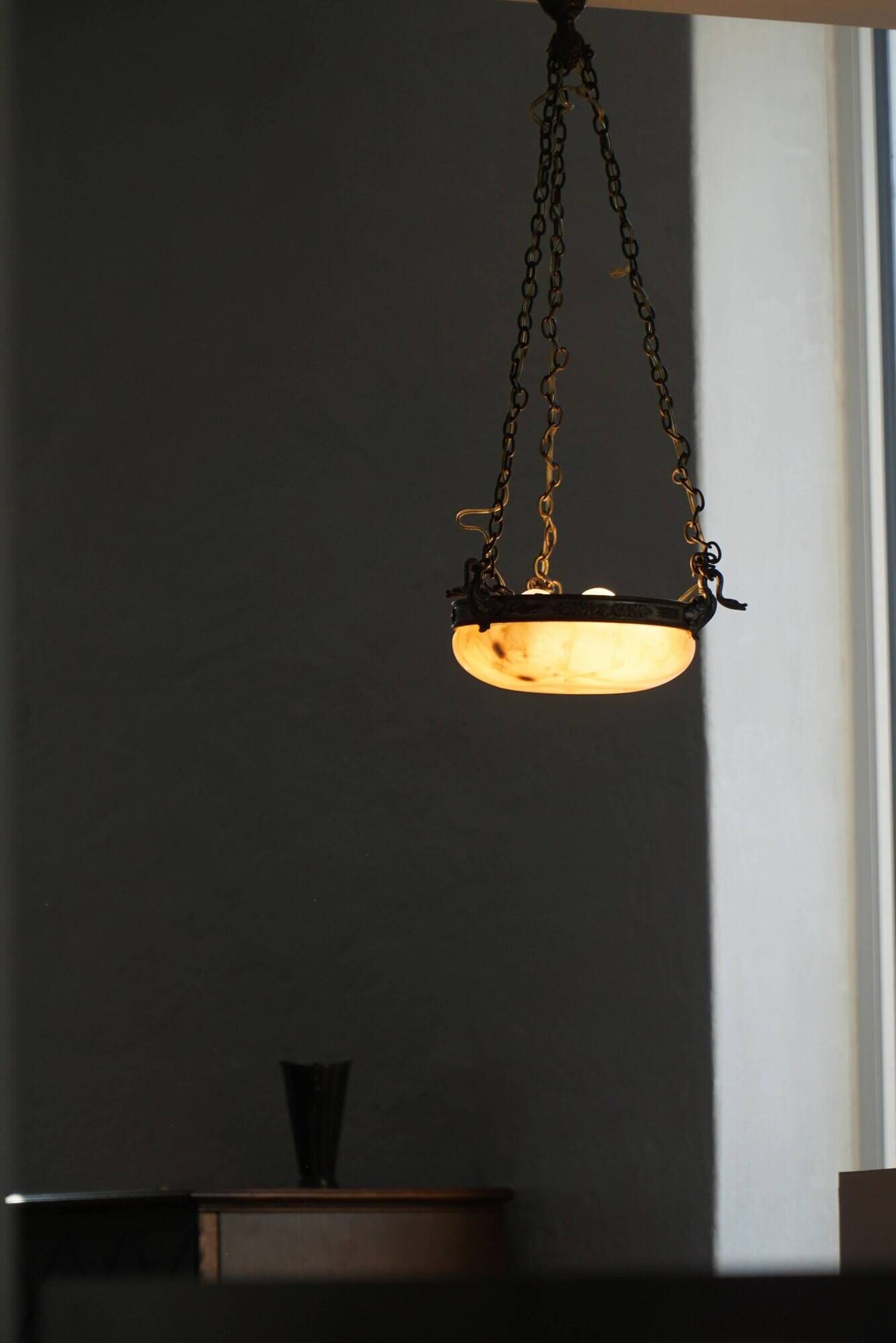 Suspension / alabaster ceiling light from the early 20th century, Denmark, Art Nouveau, 1900