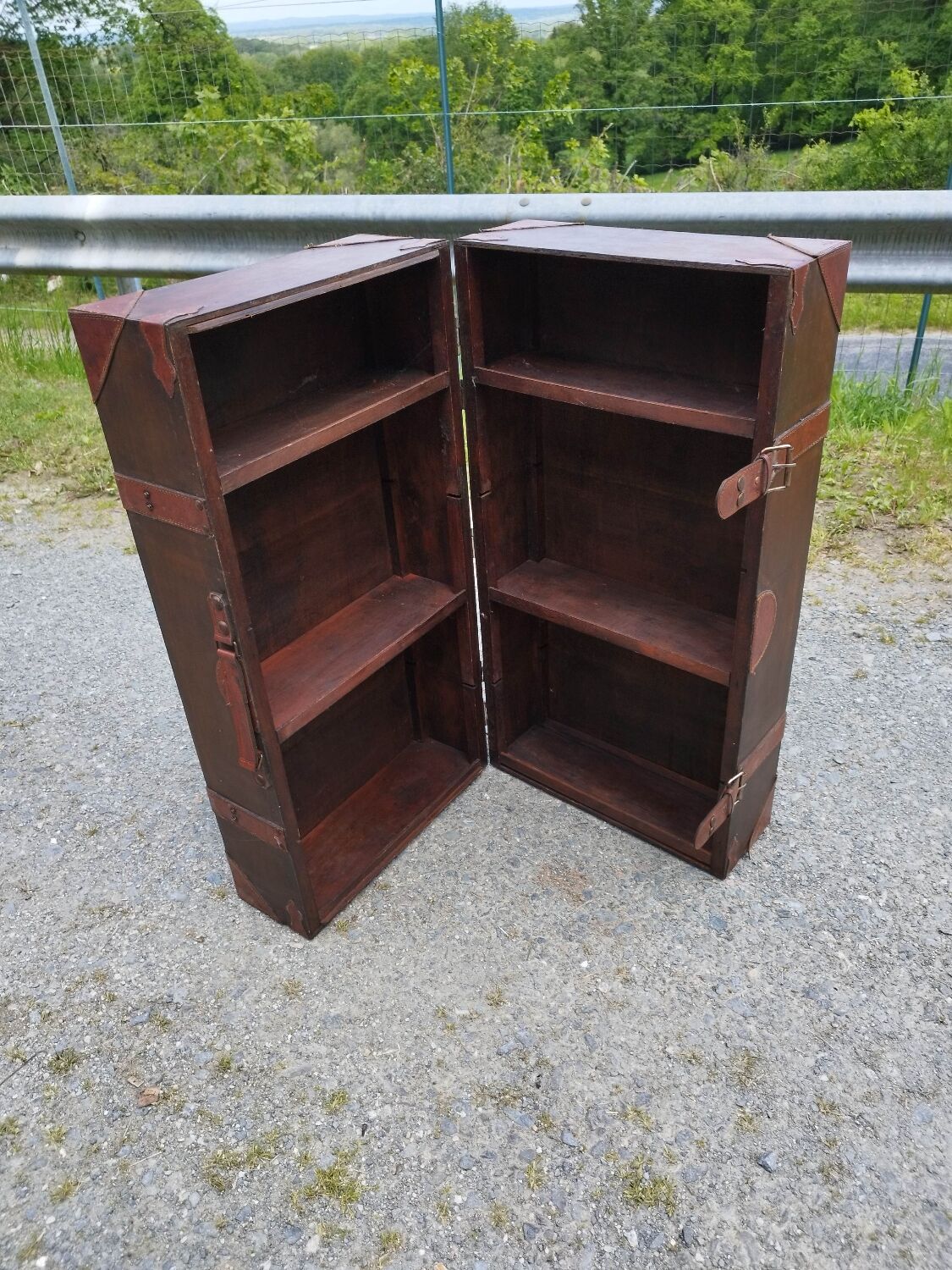 Furniture trunk wood coffee table shelves library suitcase
