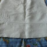 Old hand-embroidered linen sheet 2.42 x 3.17 m MR monogram Early 20th art deco