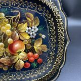 Hand-painted Russian tray, Zhostovo, signed vintage decorative tray.