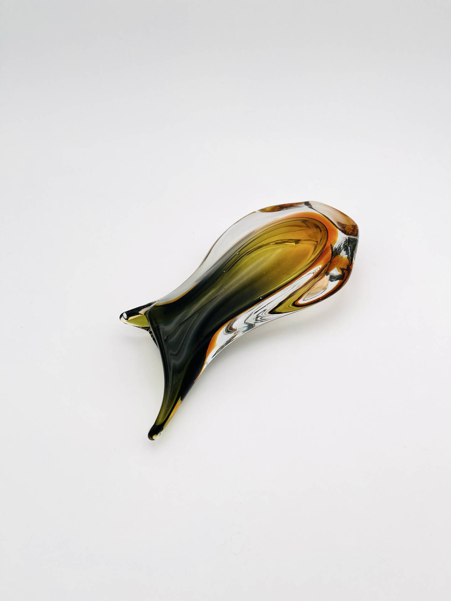 Murano Vase Flavio Poli Seguso Sommerso Green Amber Design 1950s