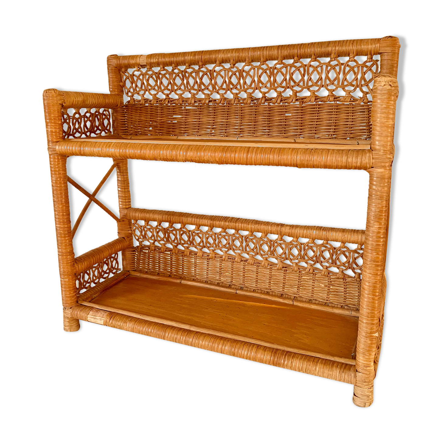 Antique rattan shelf