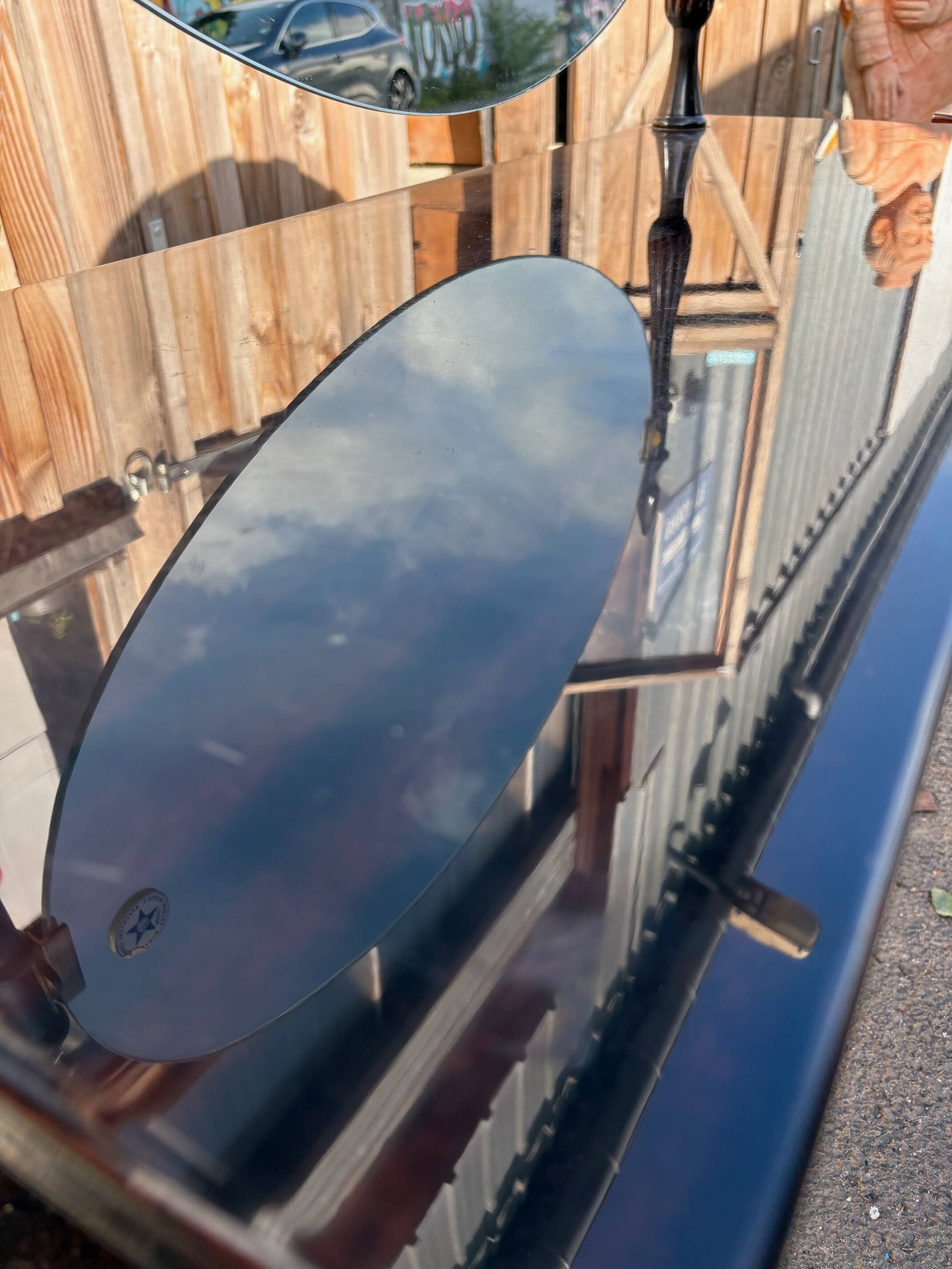 Vintage 1960s triptych hairdresser in mahogany – signed G. Blouin Nantes