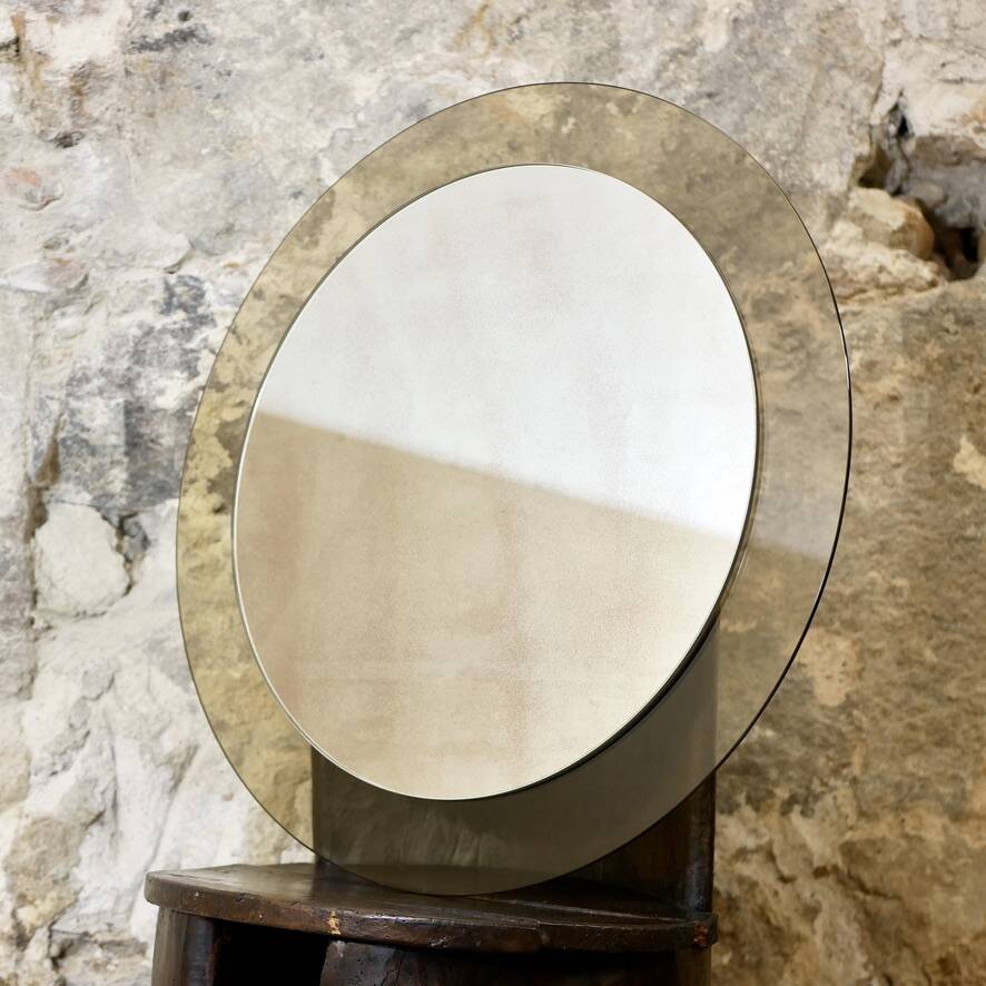 Large miroir rond à double couche par Veca, Italie, 1970s