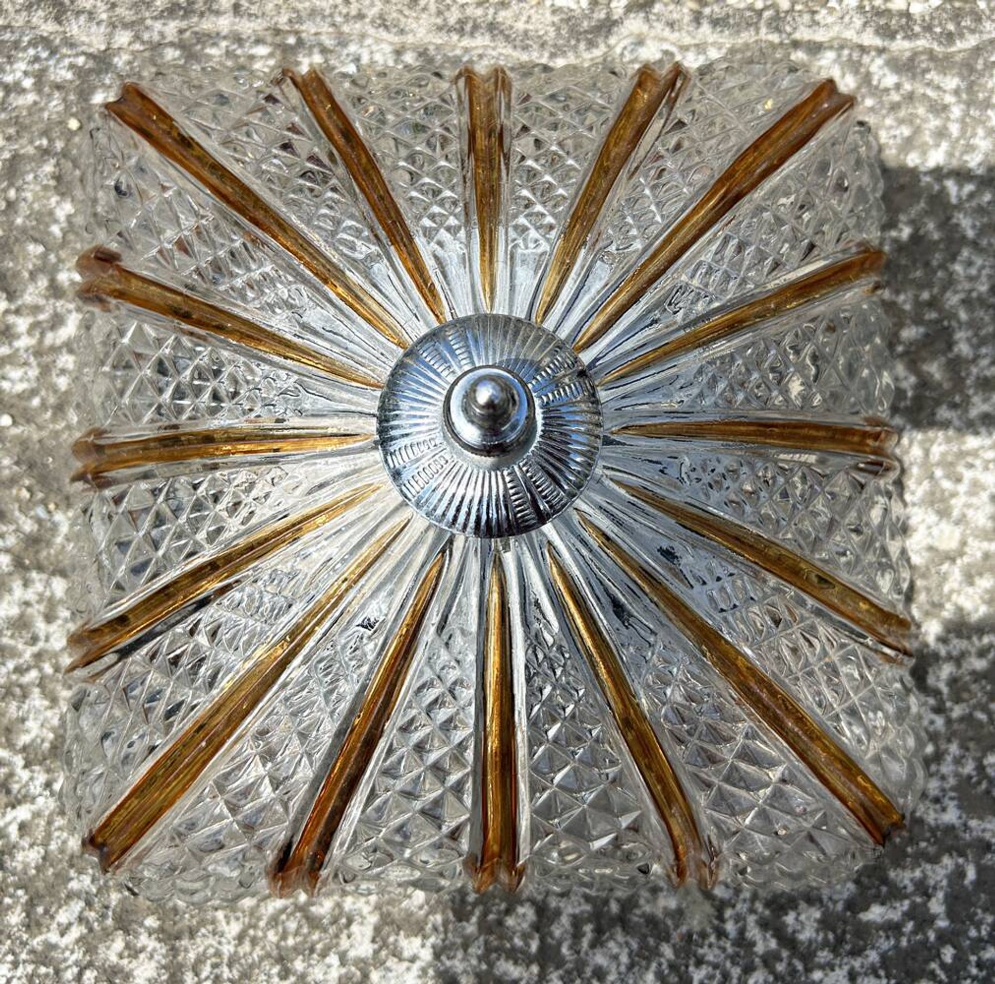 Plafonnier / applique "sunburst" DKN Leuchte, RZB, bicolor, vintage, années 50