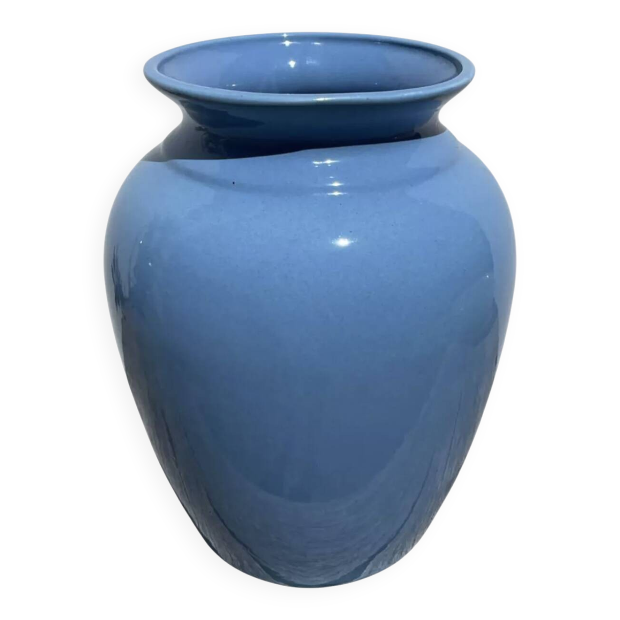 Vase balustre en céramique bleu uni minimaliste