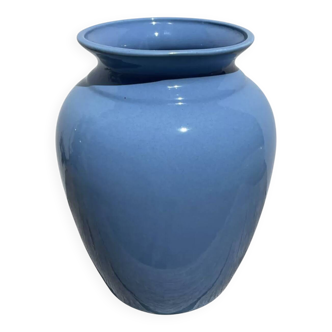 Minimalist plain blue ceramic baluster vase