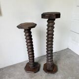 Paire de piédestal colonnes vis de pressage chêne 1900