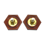 2 appliques hexagonales en bois et laiton, 1970 / 80