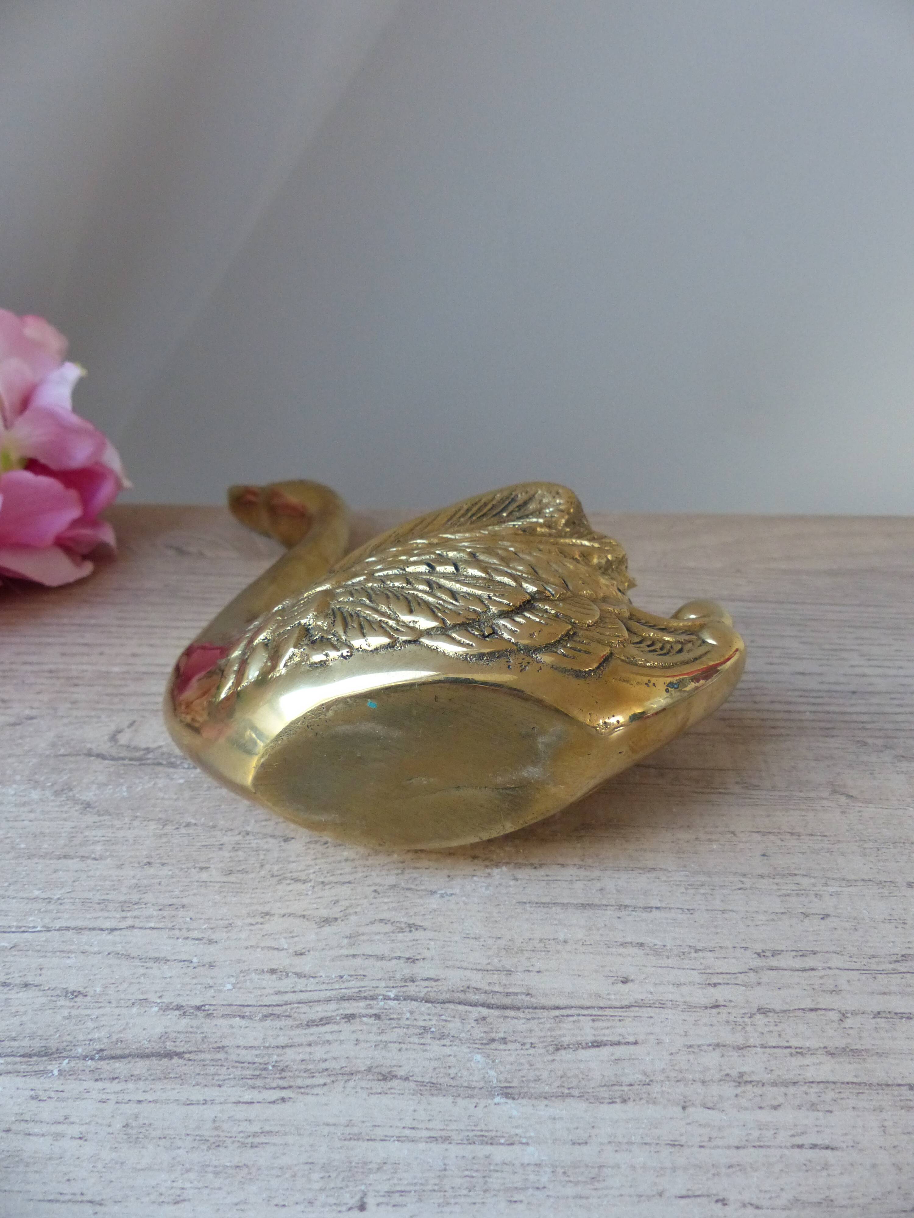 Vintage Solid Brass Swan Bird Figurine