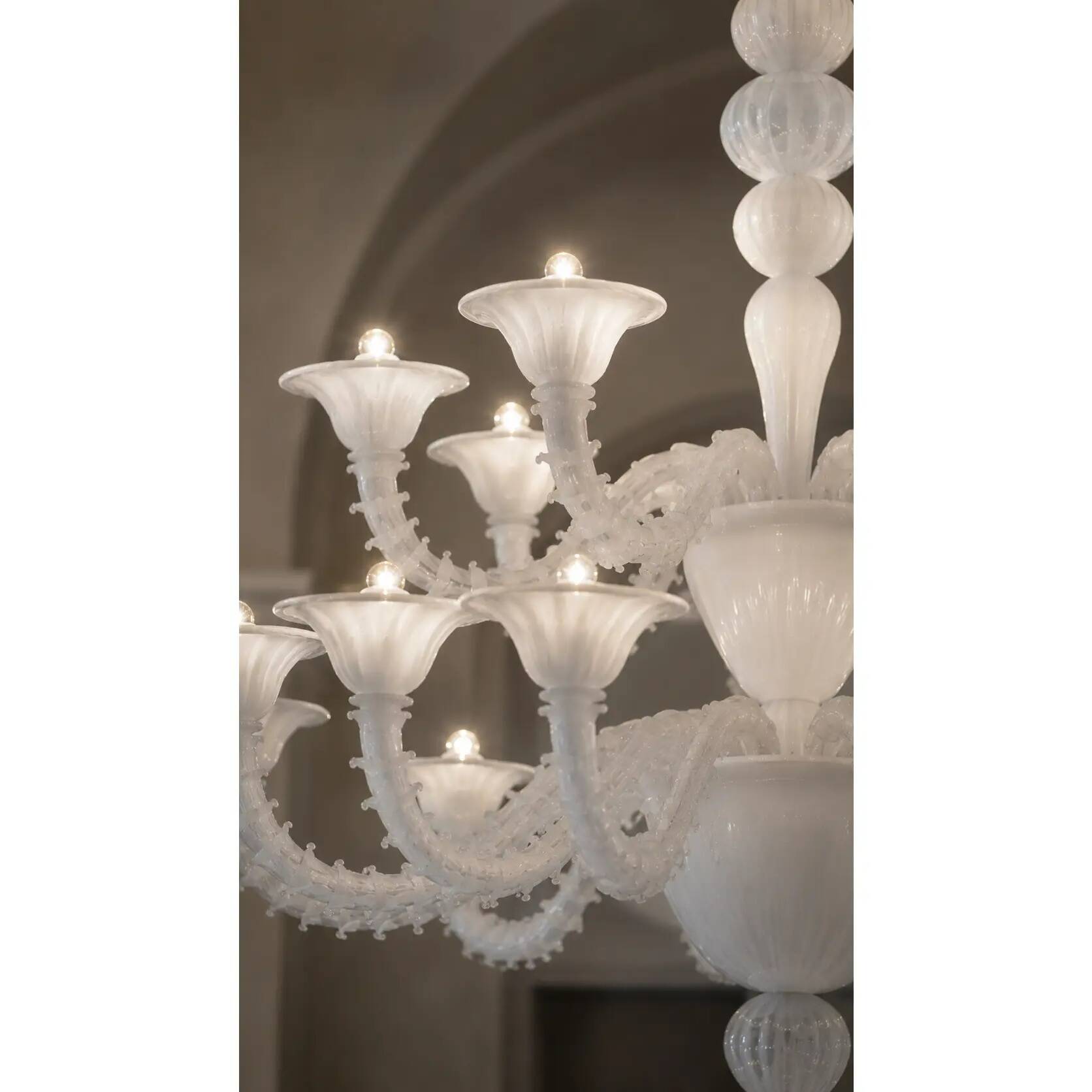 Monumental Contemporary White Rezzonico Murano Glass Chandelier