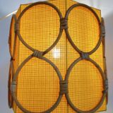 Vintage pendant light in orange fabric and rattan