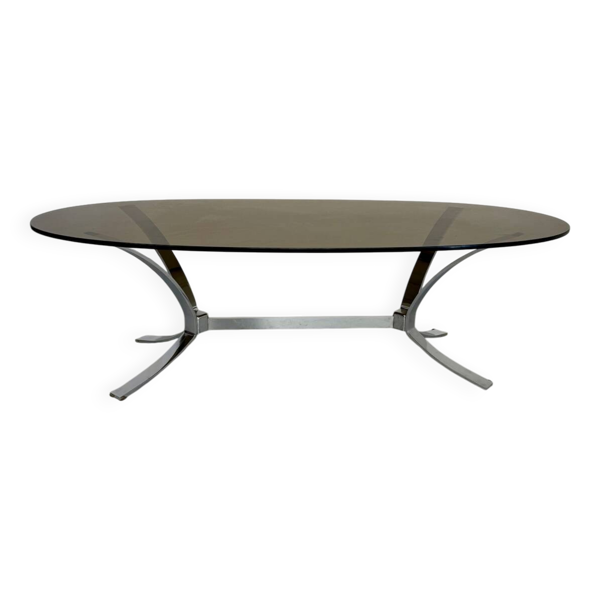 Ancienne table basse métal verre fumé design italien années 70 vintage
