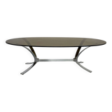 Old metal coffee table with smoked glass, Italian design, 70s vintage
