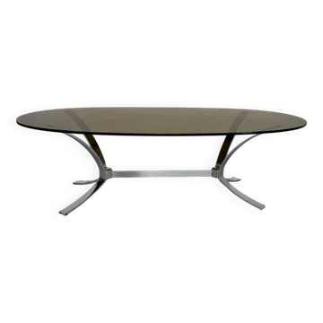 Old metal coffee table with smoked glass, Italian design, 70s vintage