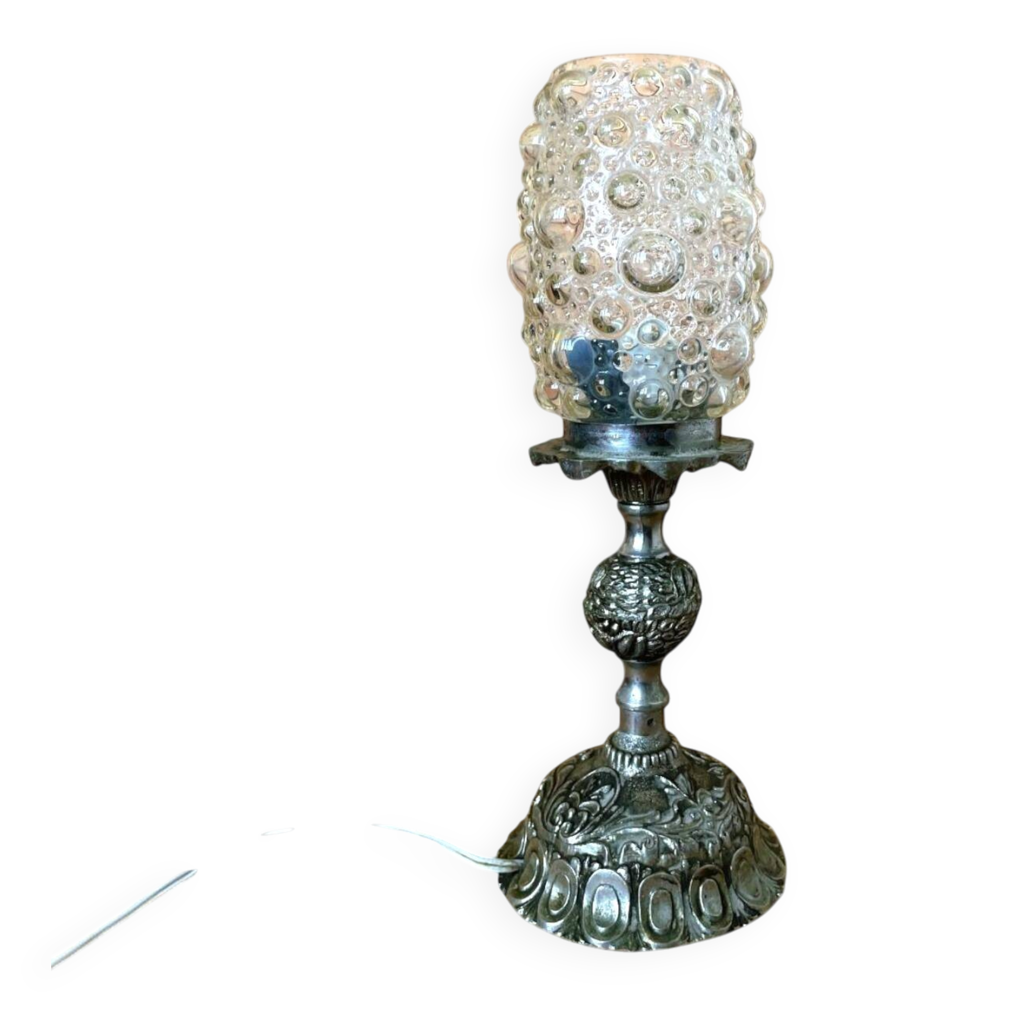 Baroque inspired ornate brass and bubble glass table
